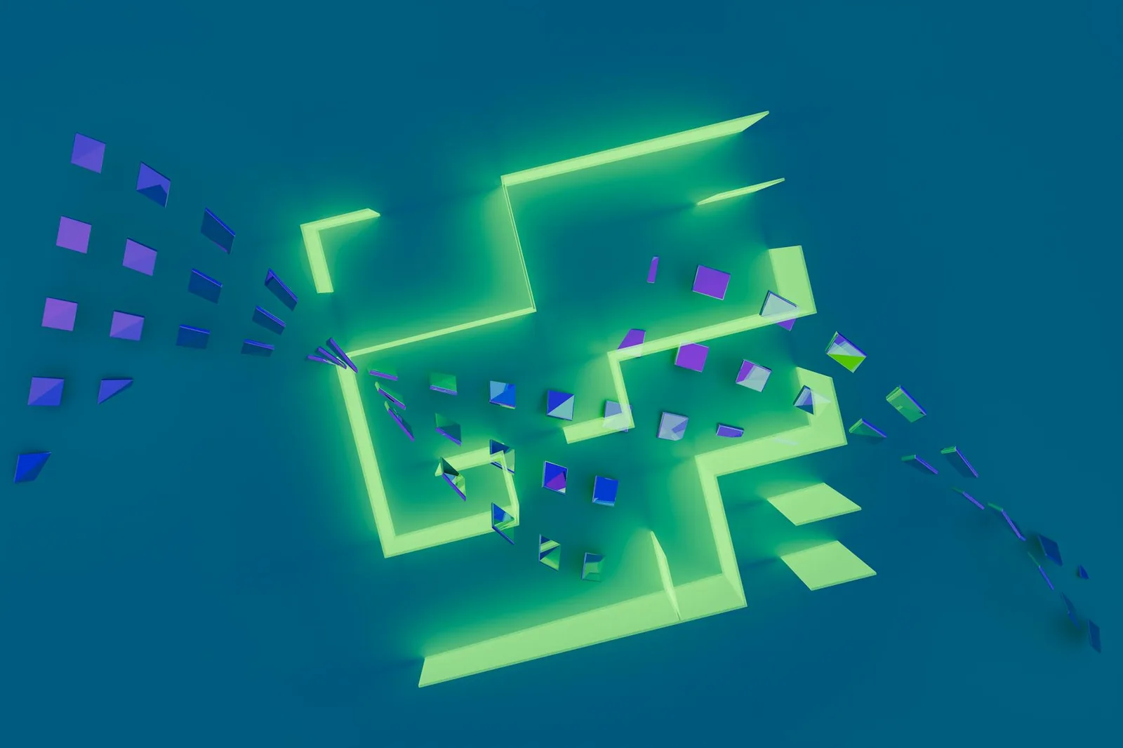 Design 3D abstrait avec formes géométriques néon brillantes